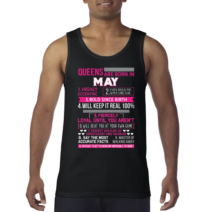 Queens Are Born In May 10 Facts Funny Birthday Party gift Tank Top