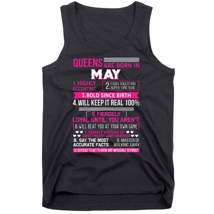 Queens Are Born In May 10 Facts Funny Birthday Party gift Tank Top