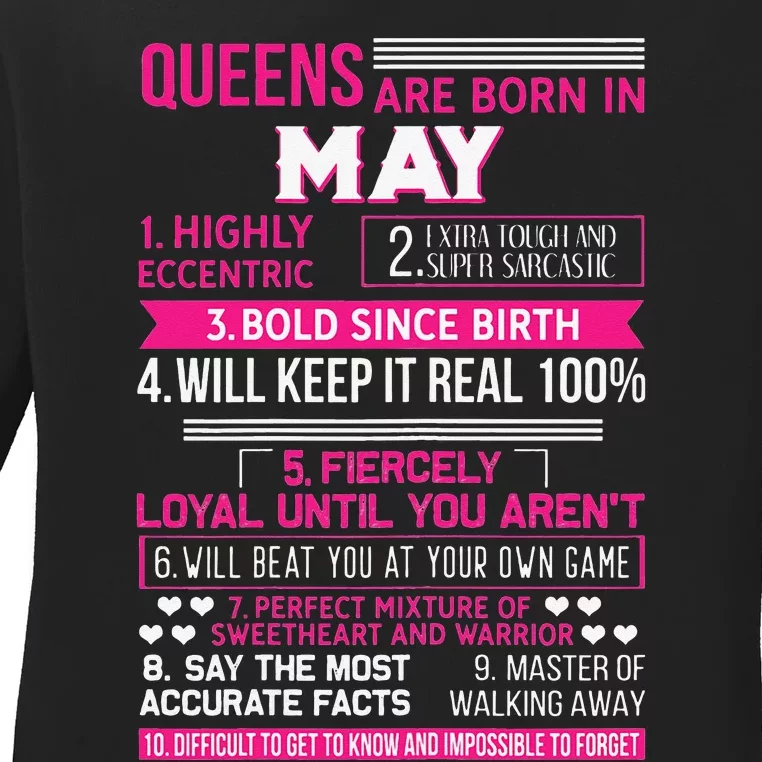 Queens Are Born In May 10 Facts Funny Birthday Party gift Ladies Long Sleeve Shirt