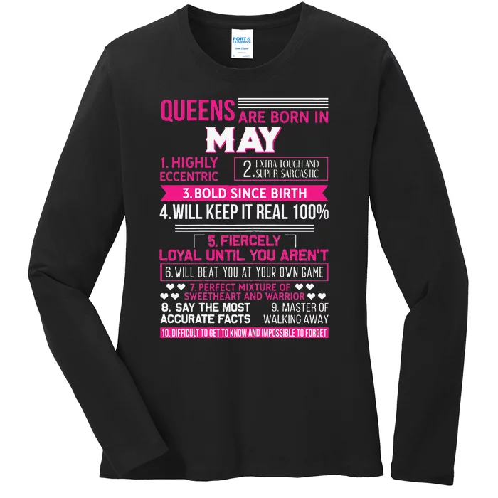 Queens Are Born In May 10 Facts Funny Birthday Party gift Ladies Long Sleeve Shirt