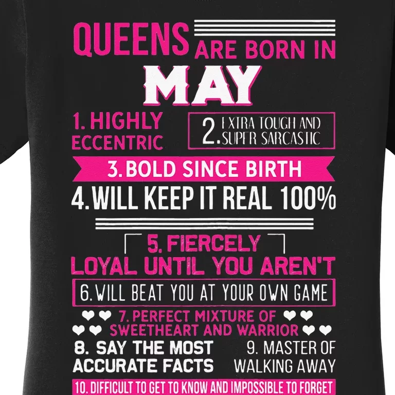 Queens Are Born In May 10 Facts Funny Birthday Party gift Women's T-Shirt