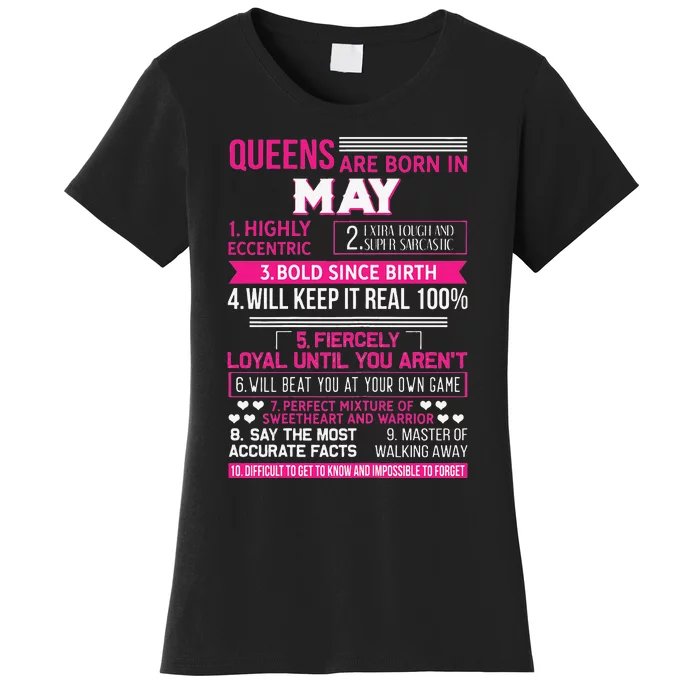 Queens Are Born In May 10 Facts Funny Birthday Party gift Women's T-Shirt