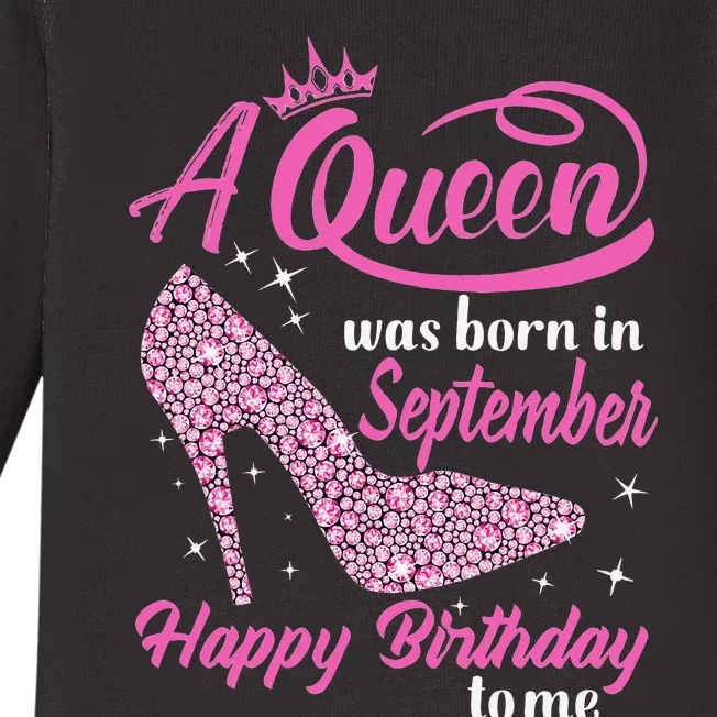 Queens Are Born In September Gift Funny September Birthday Baby Long Sleeve Bodysuit