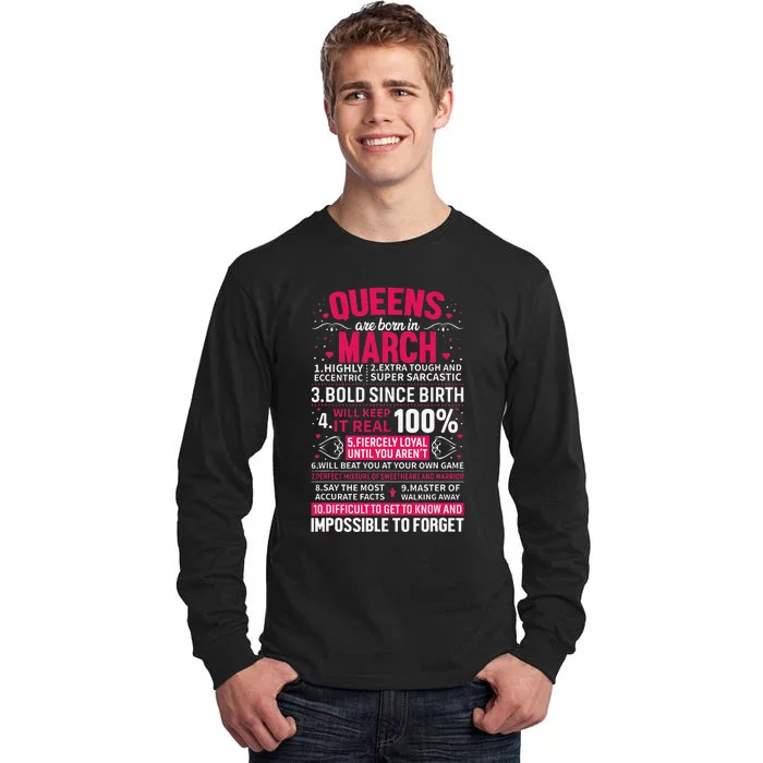 Queens Are Born in March Tall Long Sleeve T-Shirt