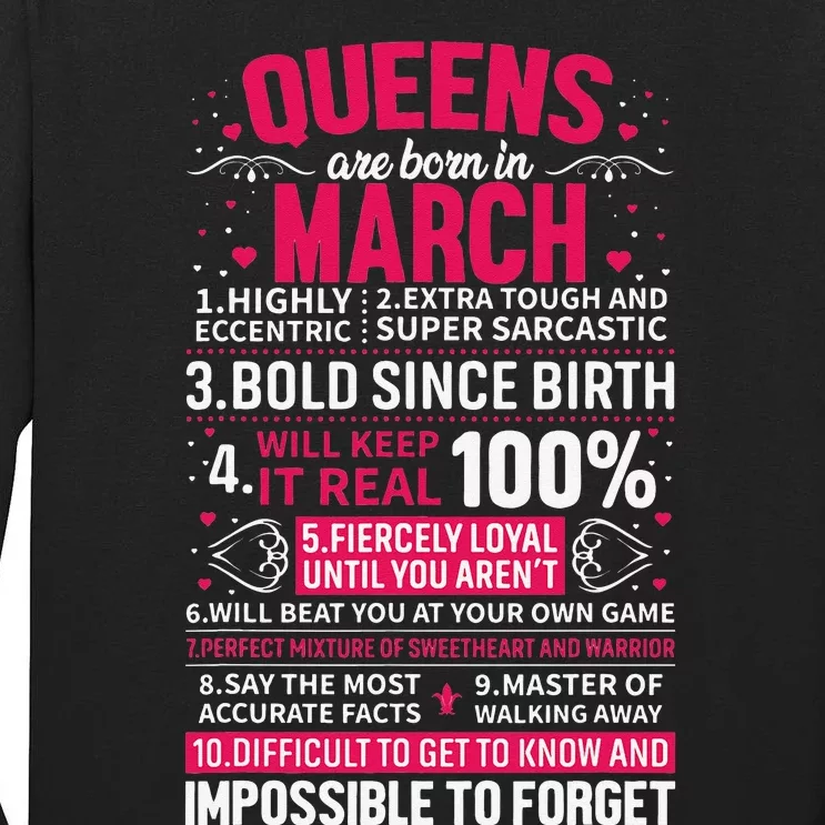 Queens Are Born in March Tall Long Sleeve T-Shirt