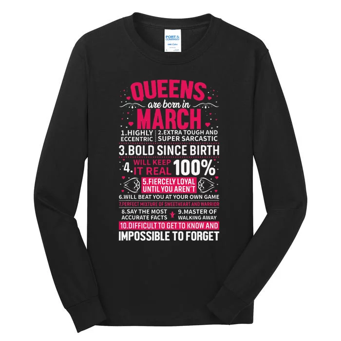 Queens Are Born in March Tall Long Sleeve T-Shirt