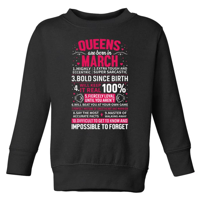 Queens Are Born in March Toddler Sweatshirt