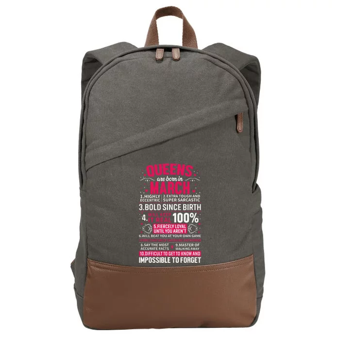 Queens Are Born in March Cotton Canvas Backpack