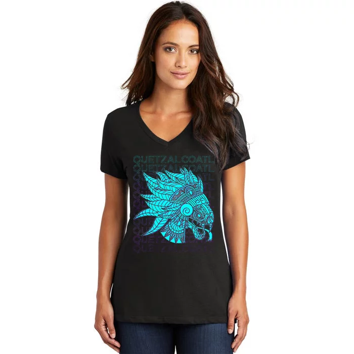 Quetzalcoatl Aztec Feathered Serpent Mayan Inca Toltec Women's V-Neck T-Shirt