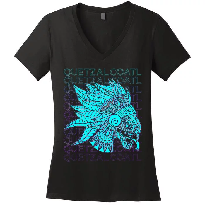 Quetzalcoatl Aztec Feathered Serpent Mayan Inca Toltec Women's V-Neck T-Shirt