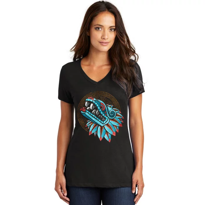 Quetzalcoatl Aztec Feathered Serpent Mayan Inca Toltec Women's V-Neck T-Shirt