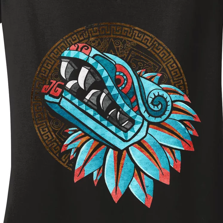 Quetzalcoatl Aztec Feathered Serpent Mayan Inca Toltec Women's V-Neck T-Shirt