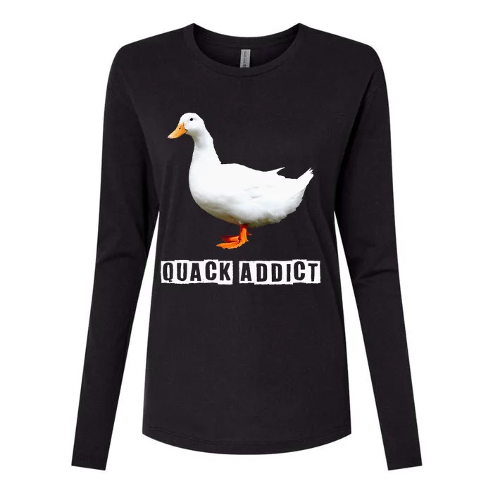 Quack Addict Funny Duck Lover Womens Cotton Relaxed Long Sleeve T-Shirt