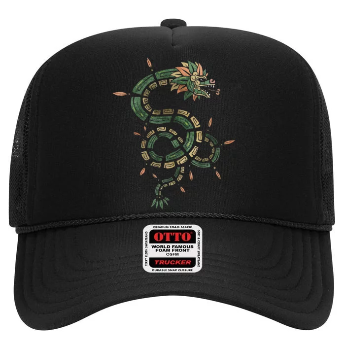 Quetzalcoatl Aztec Feathered Serpent Mayan Inca Toltec High Crown Mesh Trucker Hat