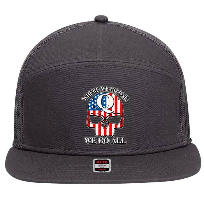 QAnon American Flag Skull 7 Panel Mesh Trucker Snapback Hat