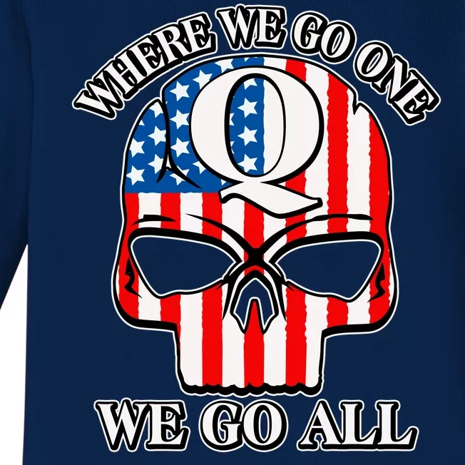 QAnon American Flag Skull Baby Long Sleeve Bodysuit