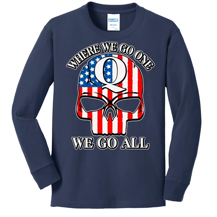 QAnon American Flag Skull Kids Long Sleeve Shirt