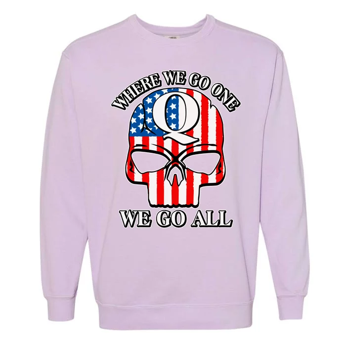 QAnon American Flag Skull Garment-Dyed Sweatshirt