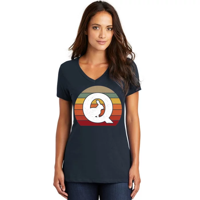 Qanon Conspiracy Rabbit Retro Q Anon Women's V-Neck T-Shirt