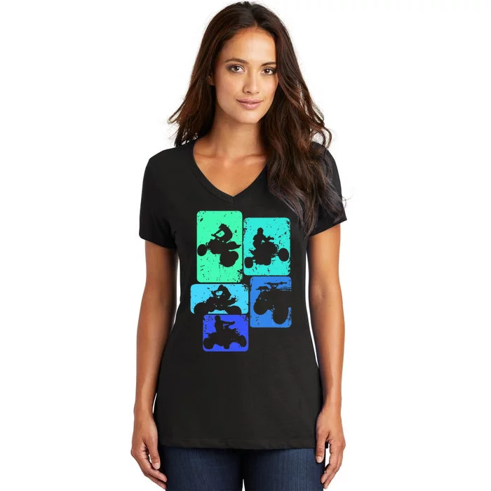 Quad Biker ATV 4 Wheeler Quad Women's V-Neck T-Shirt