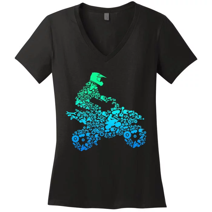 Quad Biker Atv 4 Wheeler Funny Quad Gift Women's V-Neck T-Shirt