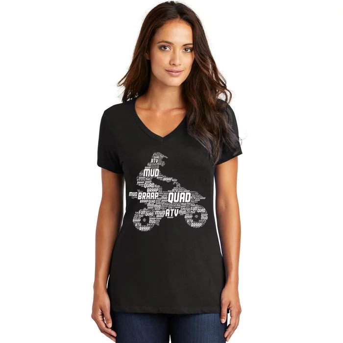 Quad Biker Atv 4 Wheeler Funny Quad Women's V-Neck T-Shirt