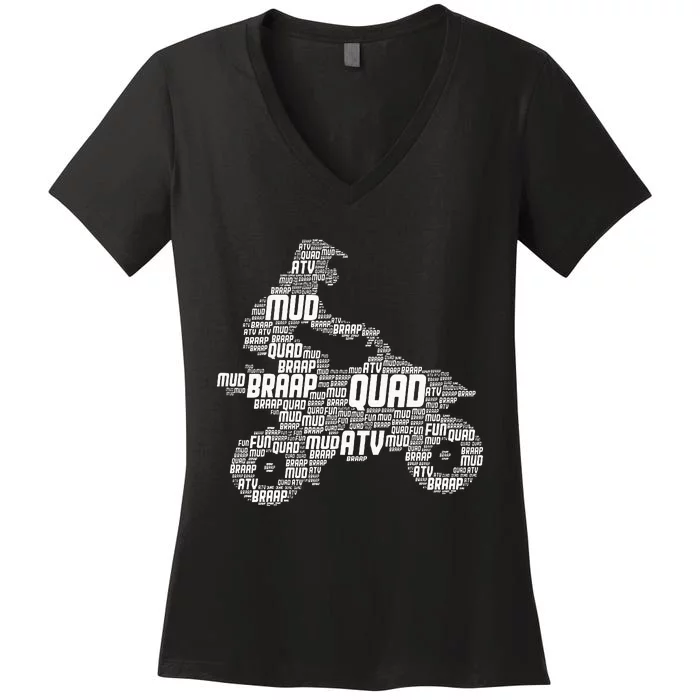 Quad Biker Atv 4 Wheeler Funny Quad Women's V-Neck T-Shirt