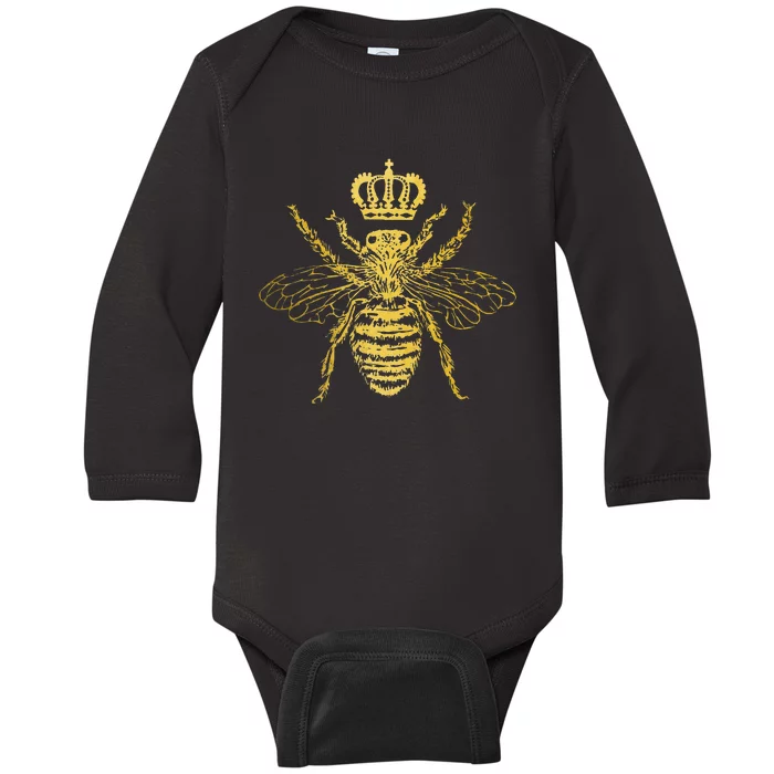 Queen Bee Beekeeper Beekeeping Vintage Funny Cute Bee Baby Long Sleeve Bodysuit