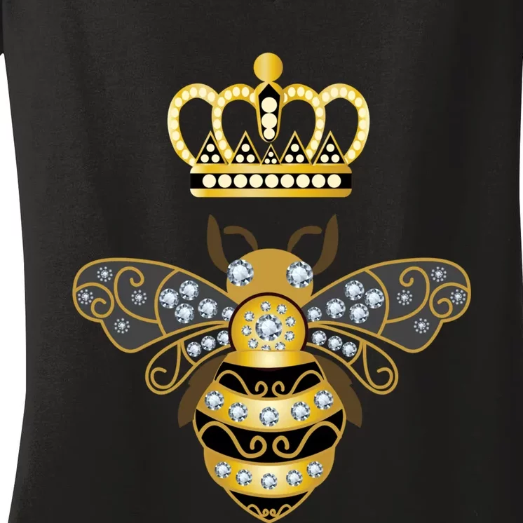 Queen Bee Crown Girl Honey Hive Beekeeping Bee Women's V-Neck T-Shirt