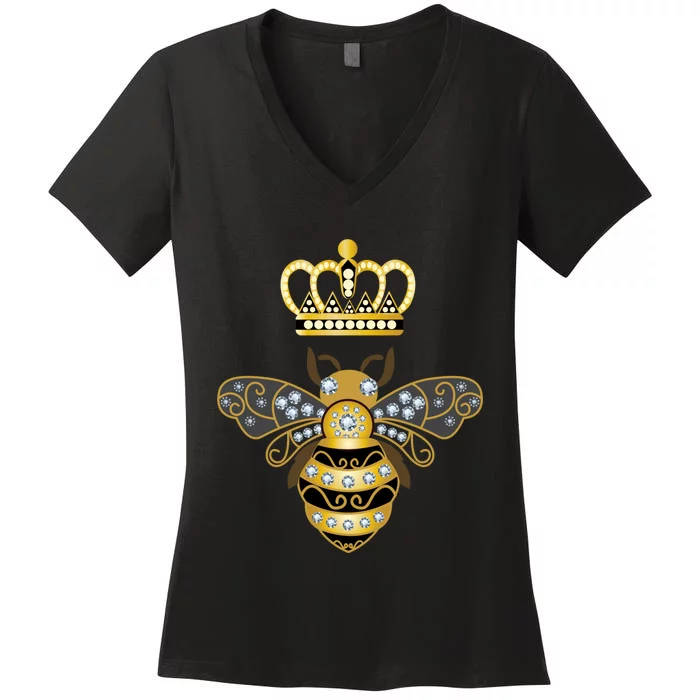 Queen Bee Crown Girl Honey Hive Beekeeping Bee Women's V-Neck T-Shirt