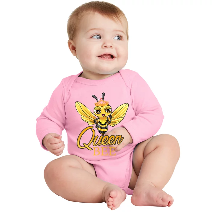 Queen Bee Crown Women Girls Honey Bee Hive Beekeeping Cool Gift Baby Long Sleeve Bodysuit