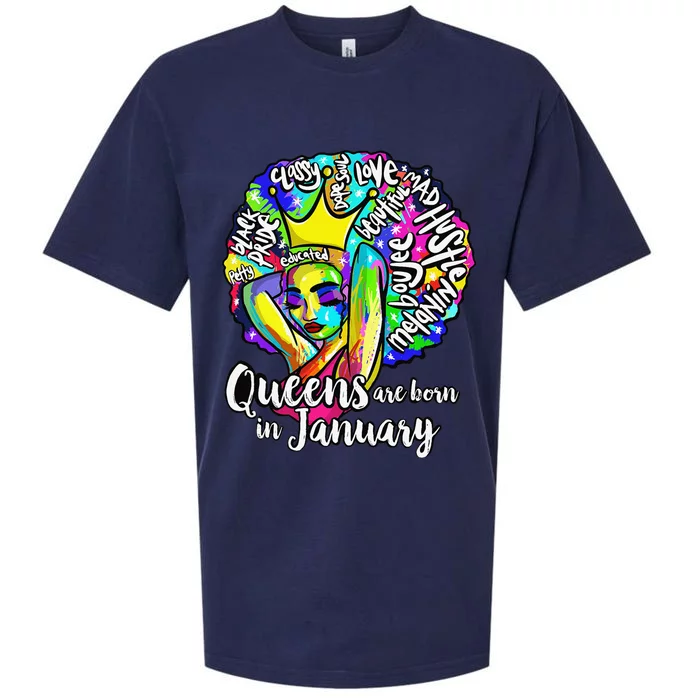 Queens Born January Black Capricorn Aquarius Gift Tee Sueded Cloud Jersey T-Shirt