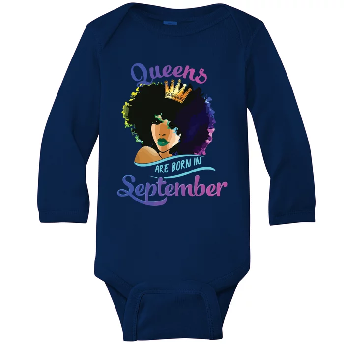 Queens Born September Shirts Black Girl Virgo Libra Birthday Baby Long Sleeve Bodysuit