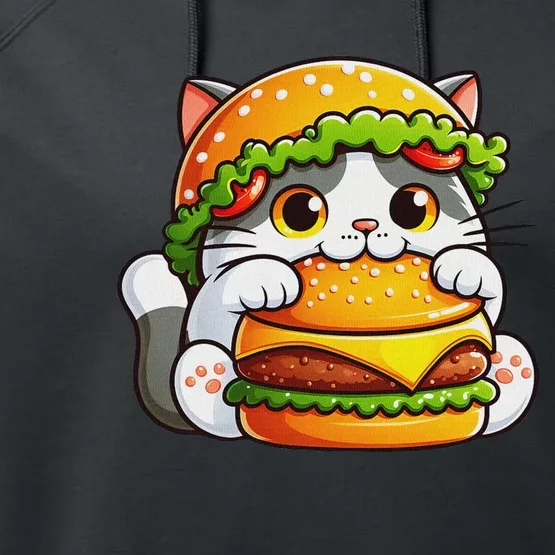 Quirky Cat Hamburger Fun Performance Fleece Hoodie