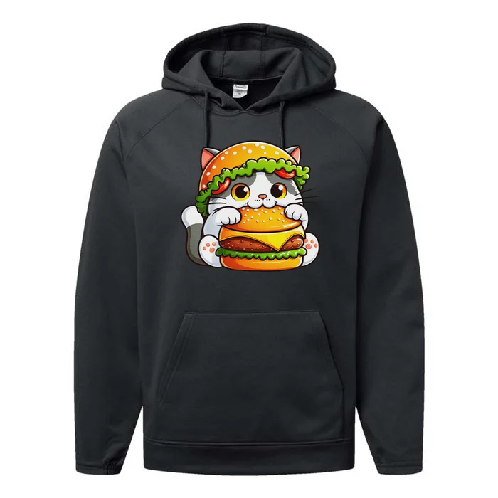 Quirky Cat Hamburger Fun Performance Fleece Hoodie