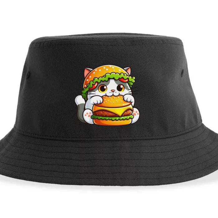 Quirky Cat Hamburger Fun Sustainable Bucket Hat