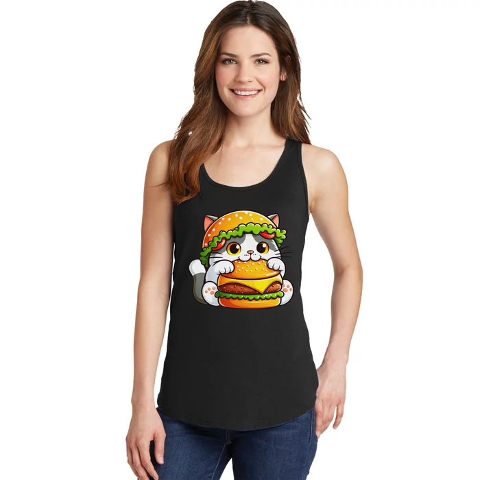 Quirky Cat Hamburger Fun Ladies Essential Tank