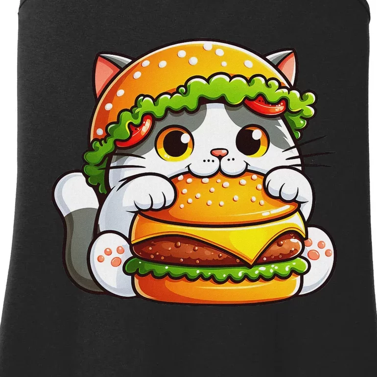 Quirky Cat Hamburger Fun Ladies Essential Tank