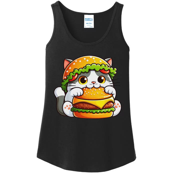 Quirky Cat Hamburger Fun Ladies Essential Tank