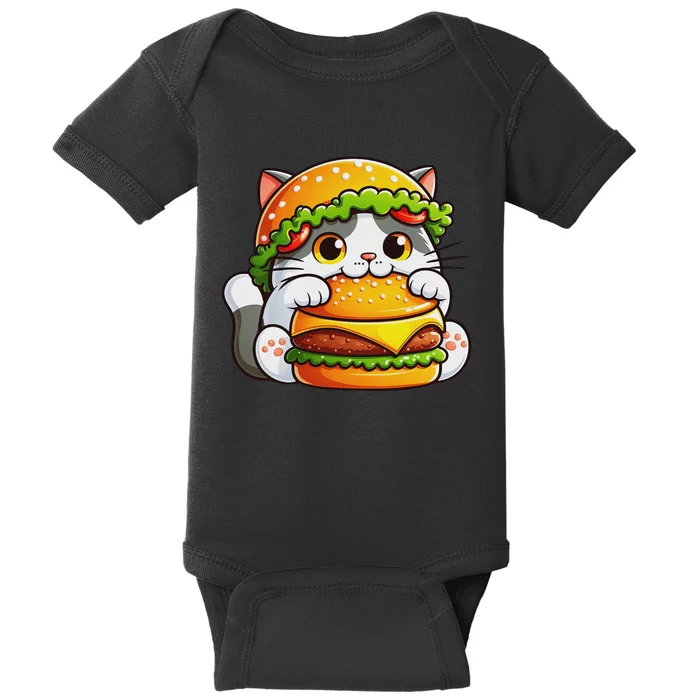 Quirky Cat Hamburger Fun Baby Bodysuit