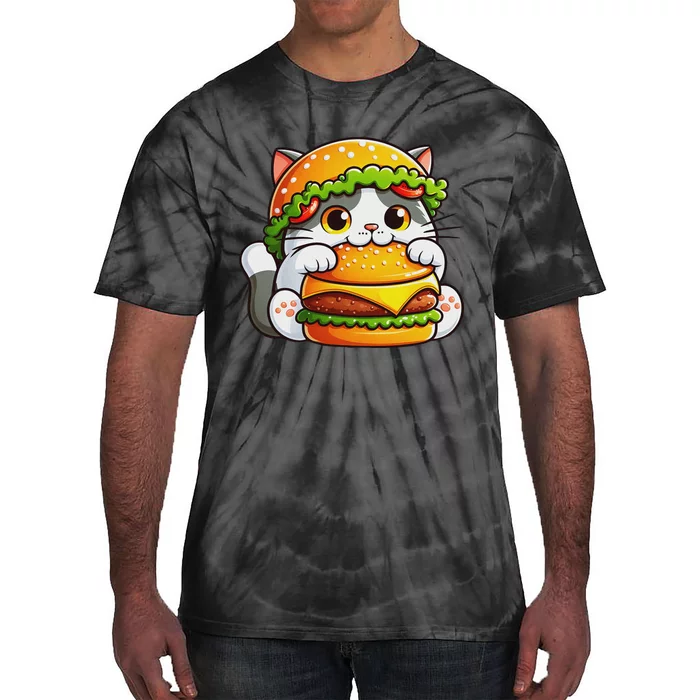 Quirky Cat Hamburger Fun Tie-Dye T-Shirt