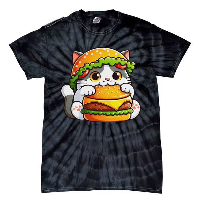 Quirky Cat Hamburger Fun Tie-Dye T-Shirt