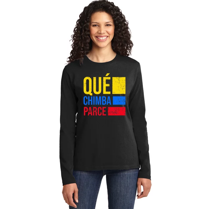 Qué Chimba Parce Colombia Flag Retro Vintage Colombian Slang Ladies Long Sleeve Shirt