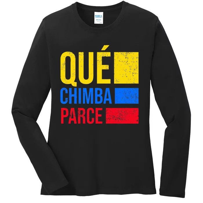 Qué Chimba Parce Colombia Flag Retro Vintage Colombian Slang Ladies Long Sleeve Shirt