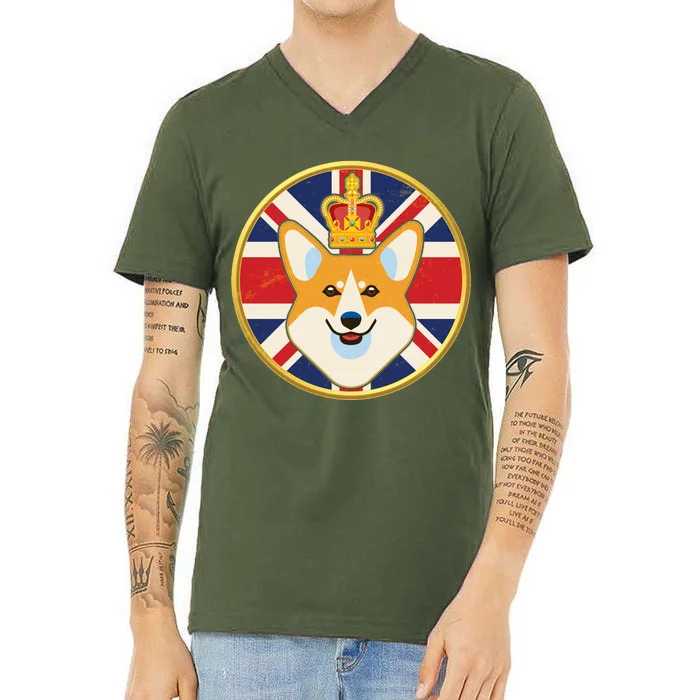 Queen Corgi Platinum Jubilee Emblem V-Neck T-Shirt