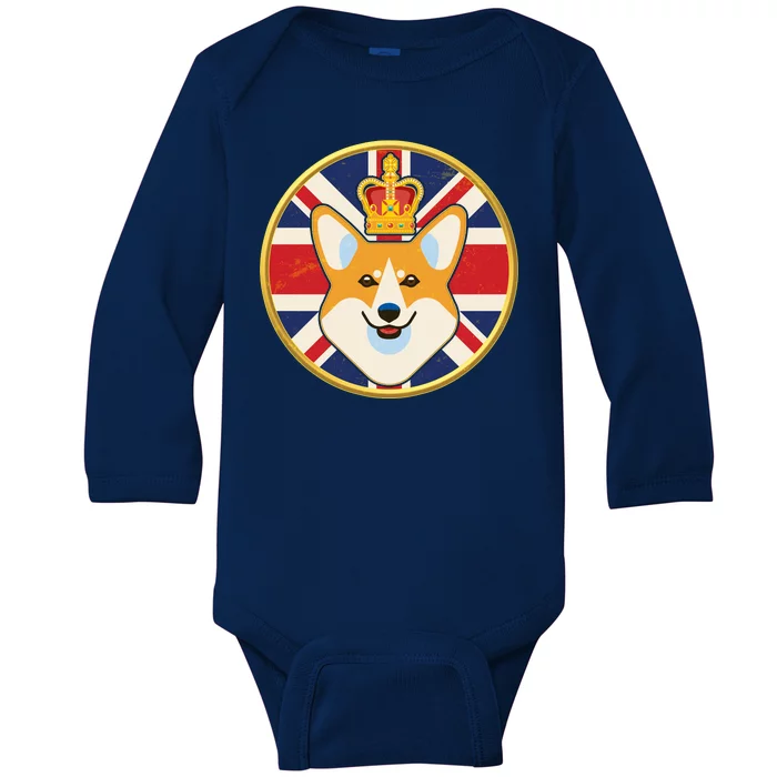 Queen Corgi Platinum Jubilee Emblem Baby Long Sleeve Bodysuit