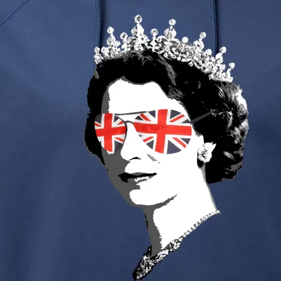 Queen Elizabeth Ii Sunglasses British Crown Union Jack Meme Great Gift Performance Fleece Hoodie