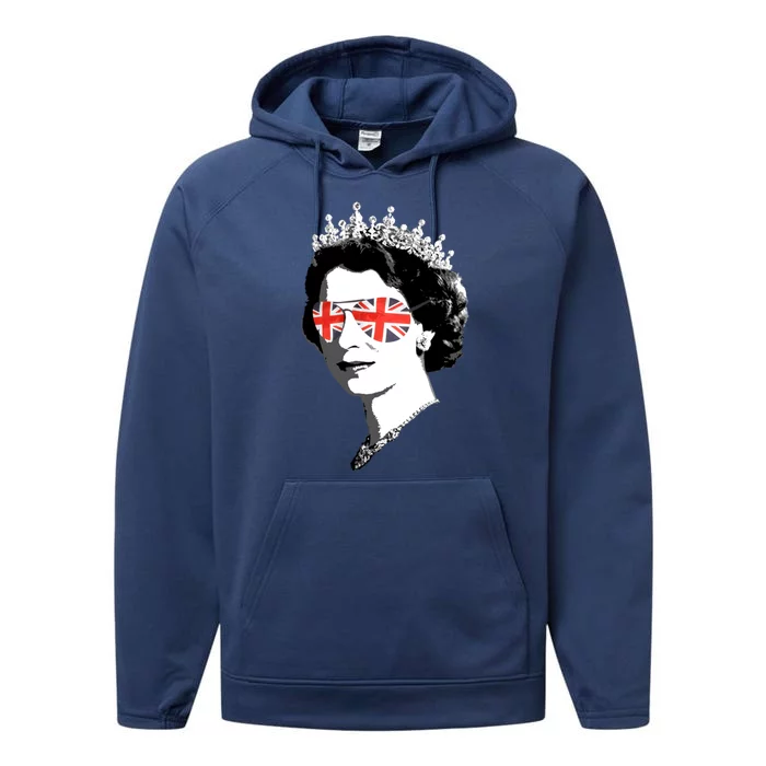 Queen Elizabeth Ii Sunglasses British Crown Union Jack Meme Great Gift Performance Fleece Hoodie