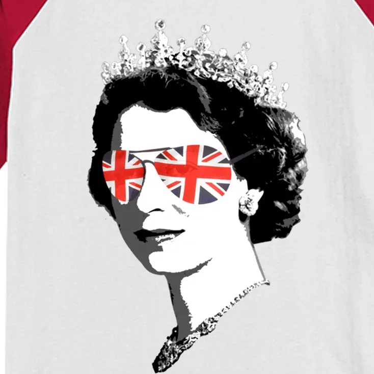 Queen Elizabeth Ii Sunglasses British Crown Union Jack Meme Great Gift Kids Colorblock Raglan Jersey