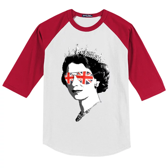 Queen Elizabeth Ii Sunglasses British Crown Union Jack Meme Great Gift Kids Colorblock Raglan Jersey